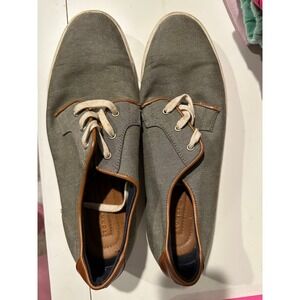 Tommy Hilfiger Mens Gray Canvas Low Top Sneakers Brown Trim Lace Up Shoes